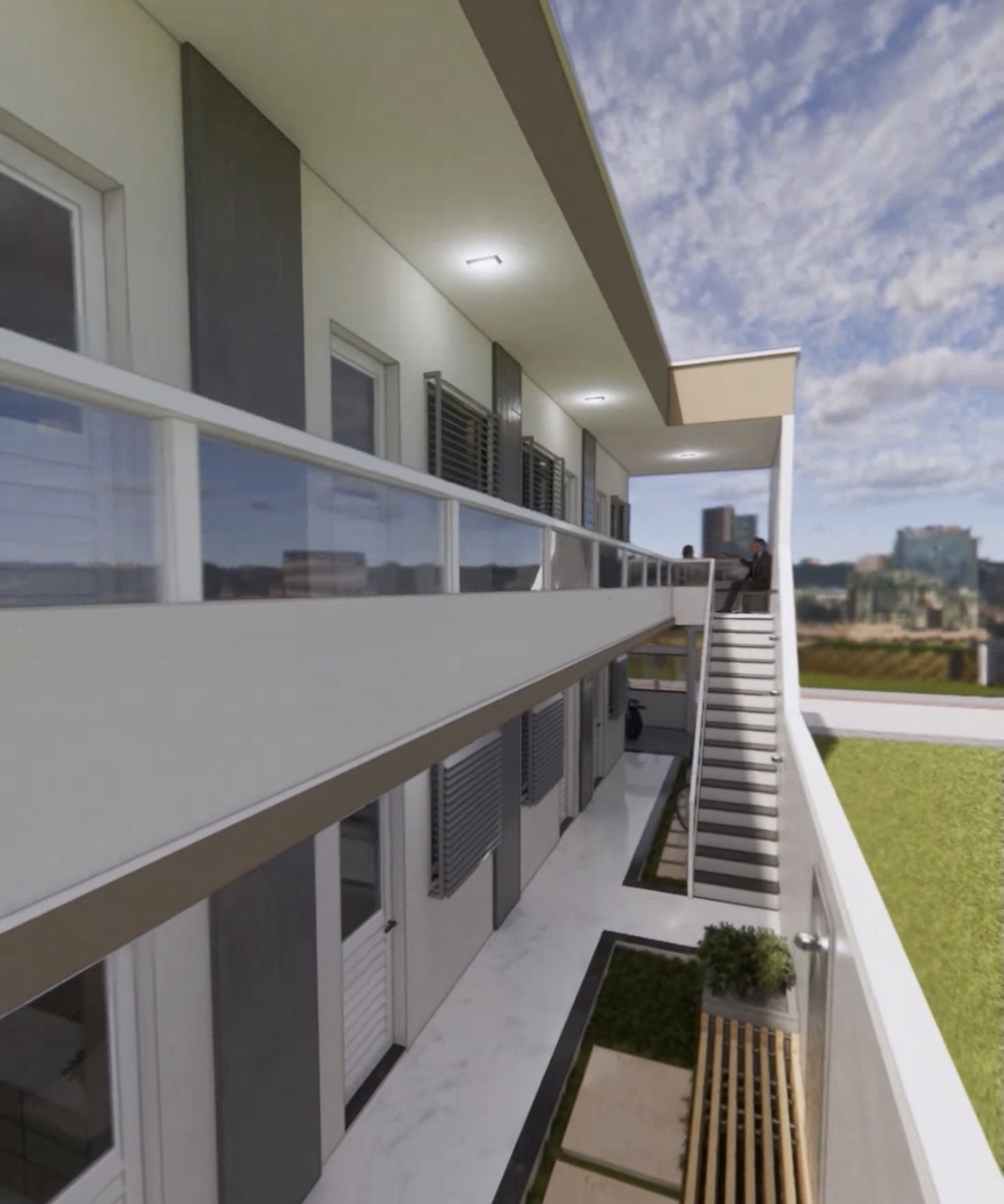 Render 3D do projeto com 12 kitnets em lote 10x25